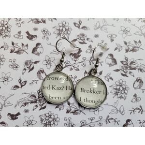 Kaz Brekker pendant earrings made with Six of Crows book pages